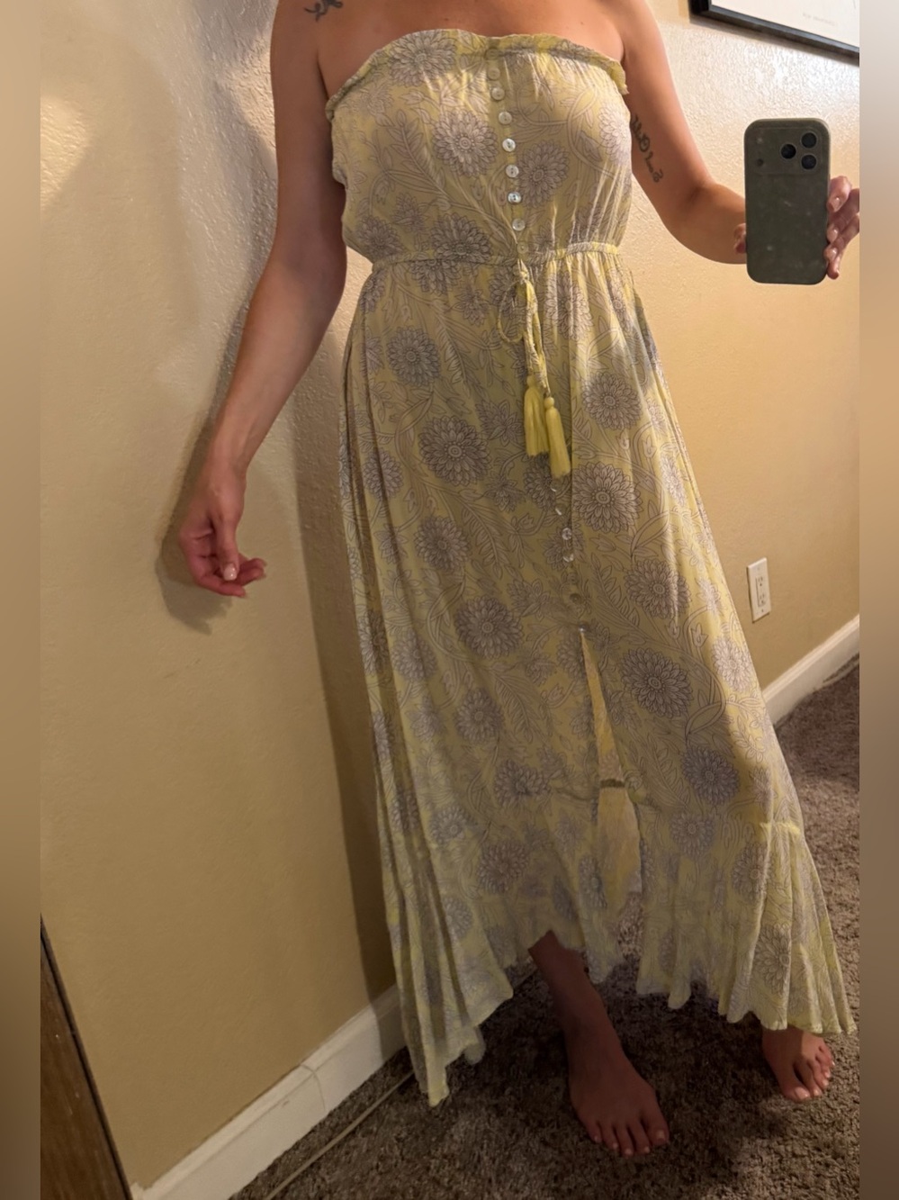 Strapless Yellow Floral Maxi Dress - Picture 6 of 6